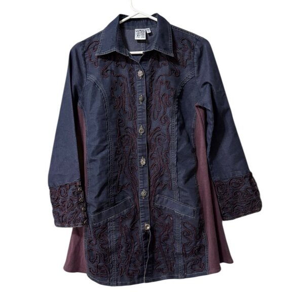 Parsley & Sage Women Jean Style ‎ Button Up Embroidered Long Sleeve Shirt Size S - Picture 1 of 13